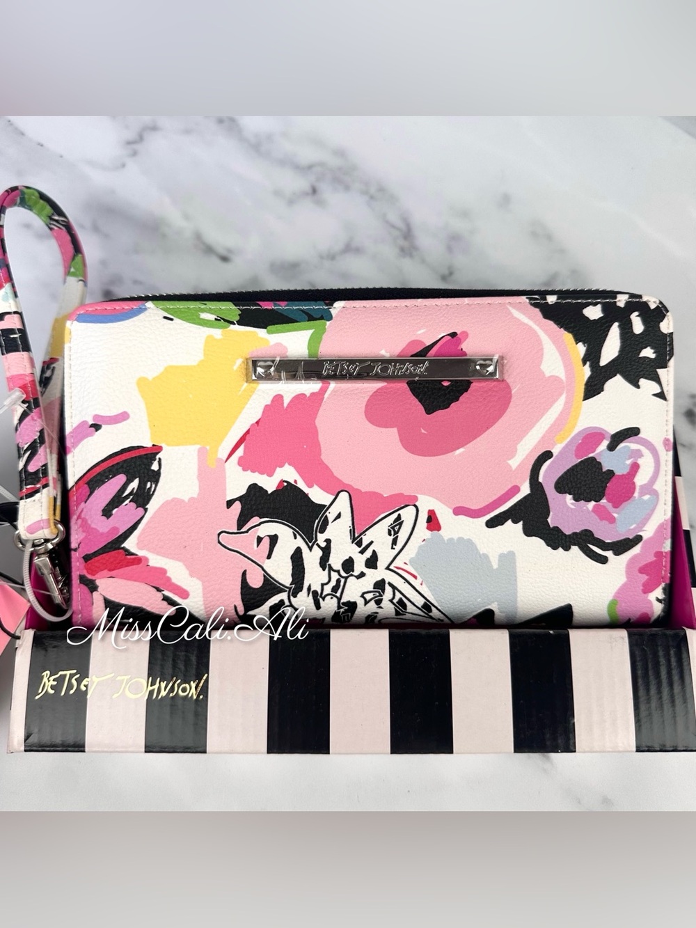 NWT BETSEY JOHNSON Floral Accordion Zip Wallet Wristlet
